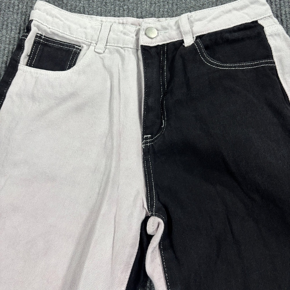 BaeVely Wide Leg Jeans Women Size M Black White Split Two Tone High Rise